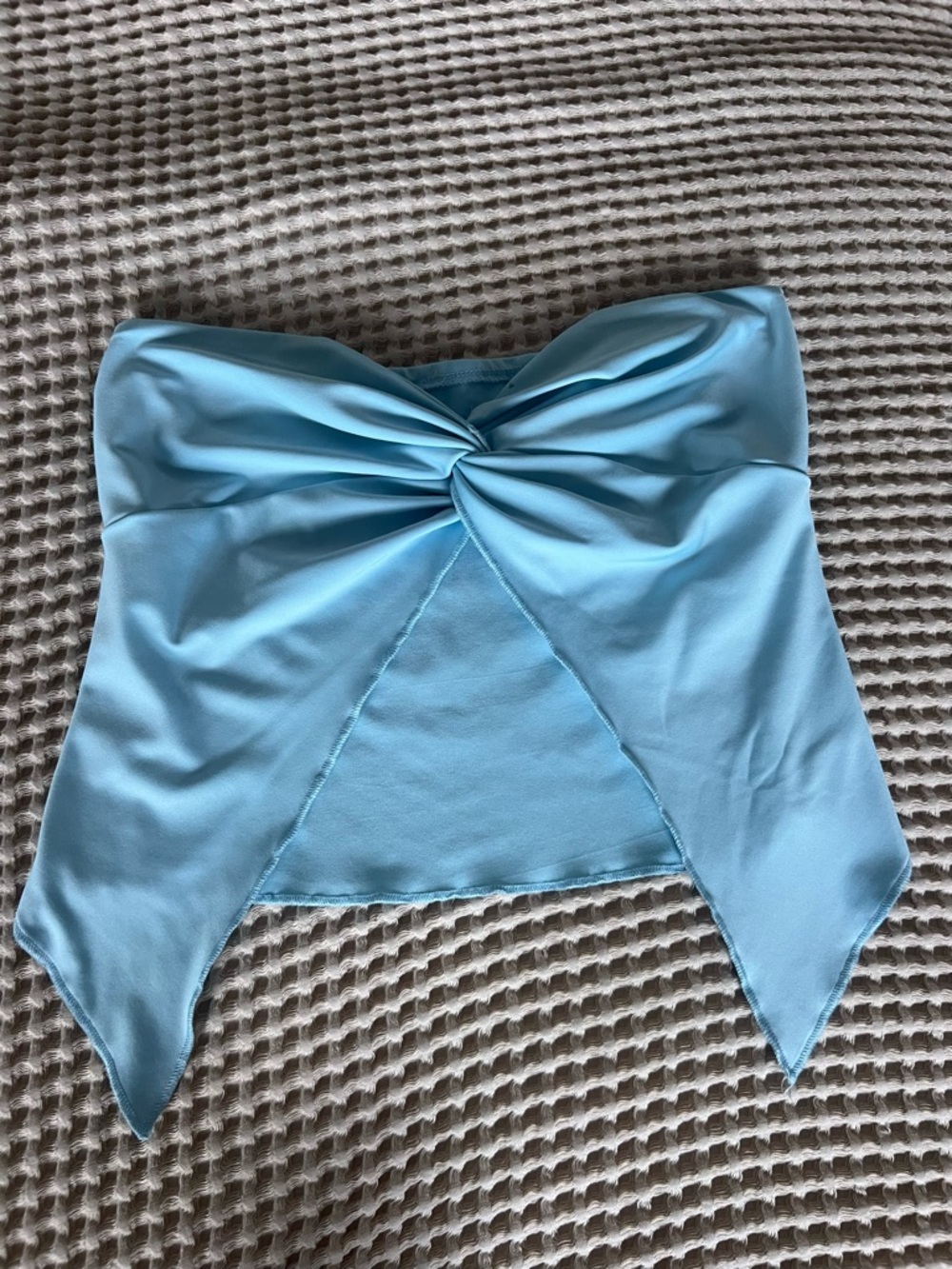 Light Blue Twist Front Strapless Top